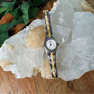 Pulsar Vintage Two-Tone Gold and Silver Watch with White Face